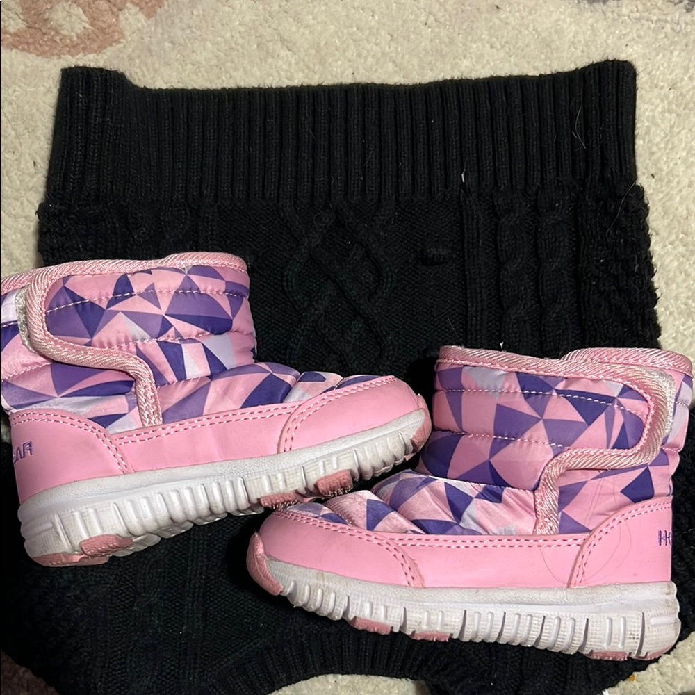 Vibrant Pink and Purple Snow Boots with High-Top Design